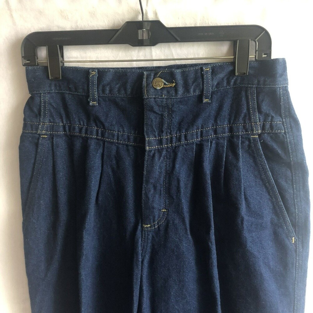 Vintage 1980s Lee Pleated High Yoke High Rise Mom Jeans Blue Denim Size 14P